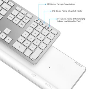 OMOTON Bluetooth Keyboard for Mac, Wireless Keyboard with Numeric Keypad, Multi-Device, Rechargeable, Compatible with MacBook Pro/Air, iMac, iMac Pro, Mac Mini, Mac Pro Laptop and PC (Silver)