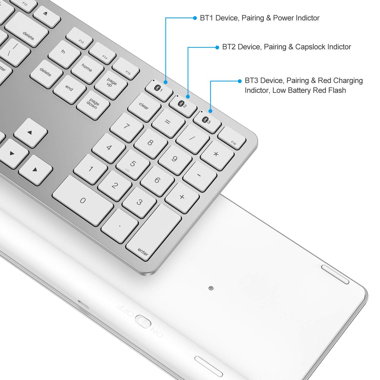 OMOTON Bluetooth Keyboard for Mac, Wireless Keyboard with Numeric Keypad, Multi-Device, Rechargeable, Compatible with MacBook Pro/Air, iMac, iMac Pro, Mac Mini, Mac Pro Laptop and PC (Silver)