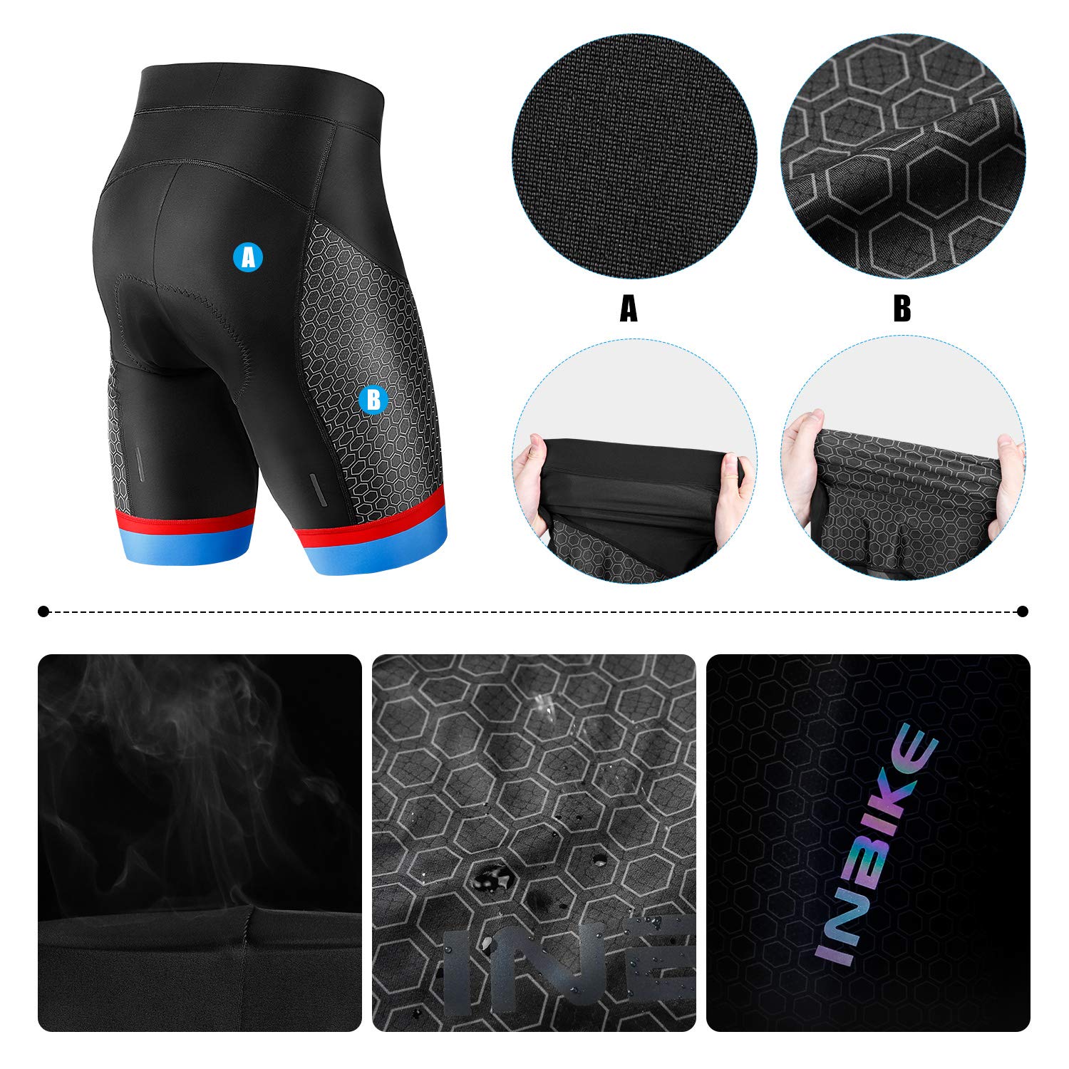 INBIKE Bike Shorts Men with Padding Bicycle Cycling Chamois Pants Tights 3D Padded Cycle Rider Biking Clothing Blue Large