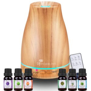 diffuserlove essential oil diffuser 200ml aroma diffuser mist humidifiers with 7 color led lights, auto shut-off function for bedroom office room house