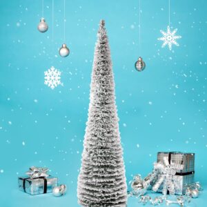 doyolla snow flocked christmas tree 5ft, artificial small pop up collapsible snow white flocked pencil pine tree for holiday christmas decorations indoor outdoor