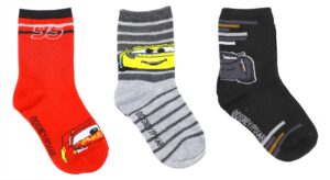 disney boy's cars 3-pack character crew socks, small, red