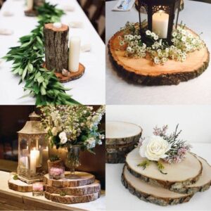 Prsildan 4 Pcs Large Natural Wood Slices, 7-8.5 Inches Unfinished Wood Centerpieces for Tables, DIY Round Wooden Circle Sign Crafts for Wedding Party Décor