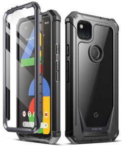 poetic guardian series for google pixel 4a 5.8 inch (2020) case, full-body hybrid shockproof bumper cover with built-in-screen protector, black/clear