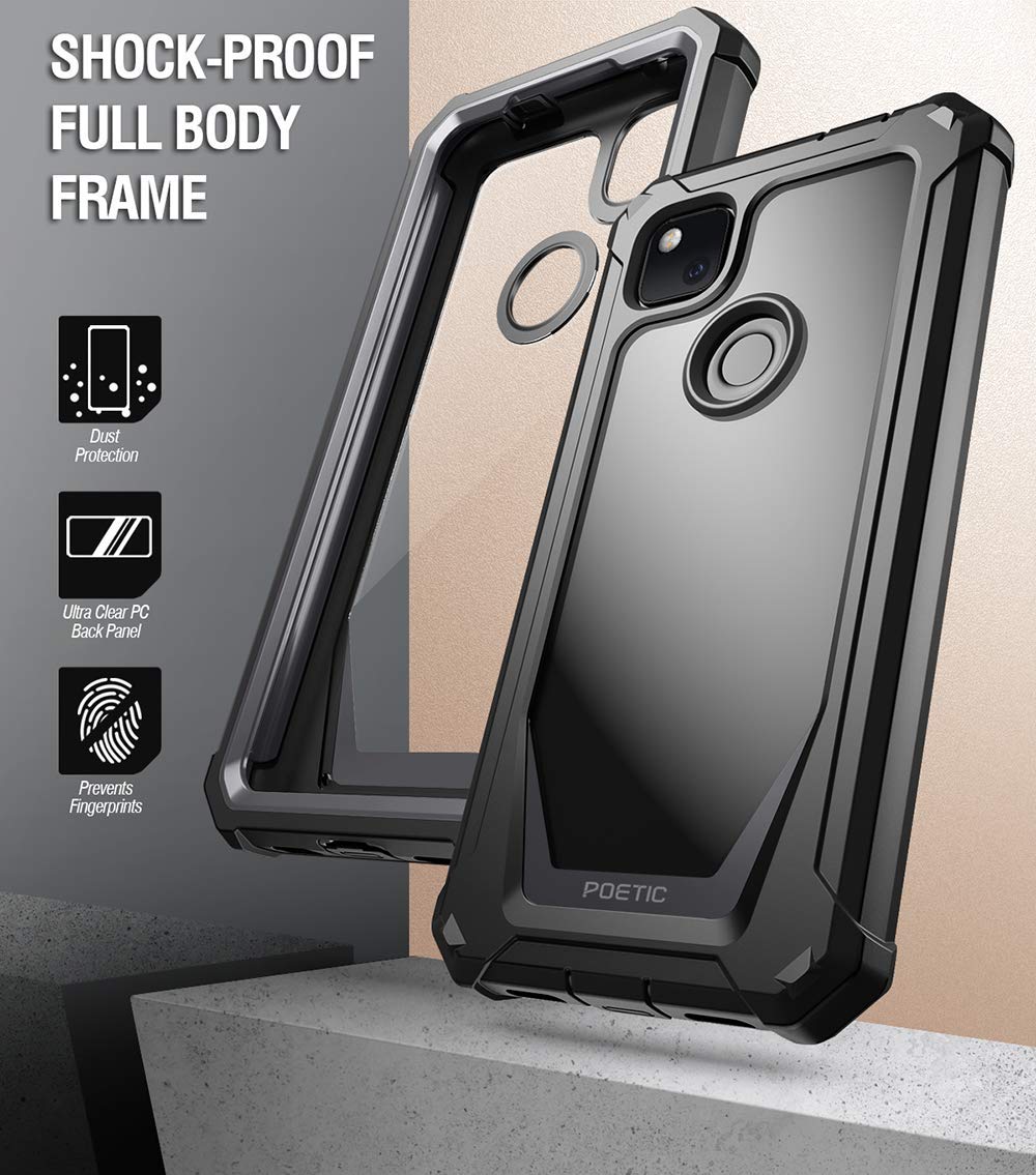 Poetic Guardian Series for Google Pixel 4a 5.8 inch (2020) Case, Full-Body Hybrid Shockproof Bumper Cover with Built-in-Screen Protector, Black/Clear