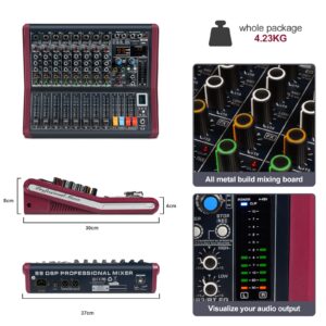 Professional DJ Audio Mixer, Phenyx Pro Sound Mixer, 8-Channel Sound Board Mixer Audio w/USB Audio Interface, USB-B Recording, BT Function, 99 DSP Effects, 3-Band EQ, For Studio, Stage (PTX-30)