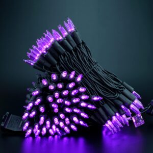 YULETIME 200 Purple LED Christmas Lights with Black Wire 66 Ft, Pack of 2 Strands 33 Ft 100 Lights UL Certified Halloween String Light Set (Purple - Black Wire)