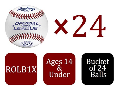 Rawlings | Official League Competition Grade Baseballs | ROLB1X | Game/Practice Use | Youth/14U | Bucket | 24 Count