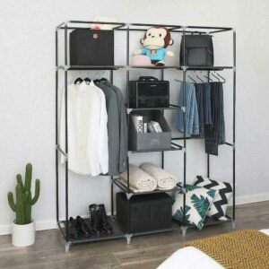 69" portable closet wardrobe clothes ample storage space organizer armoire free (grey)
