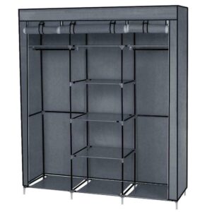 69" Portable Closet Wardrobe Clothes Ample Storage Space Organizer Armoire Free (Grey)