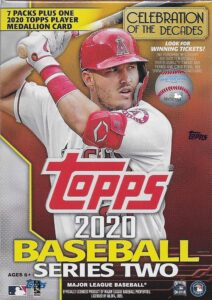 2020 topps baseball series #2 unopened blaster box of packs with 99 cards including one exclusive medallion coin card