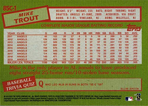 2020 Topps 1985 Silver Chrome Refractor #85C-1 Mike Trout Baseball Card