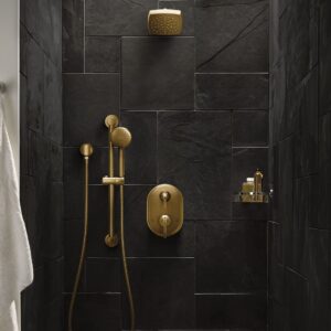 Moen UTS2411BG Flara M-CORE 3-Series 2-Handle Shower Trim with Integrated Transfer Valve, Valve Required, Brushed Gold