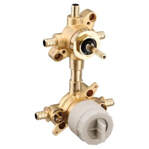 moen m-core mixing valve with 3 or 6-function integrated transfer valve with crimp ring pex connections and stops, u362xs