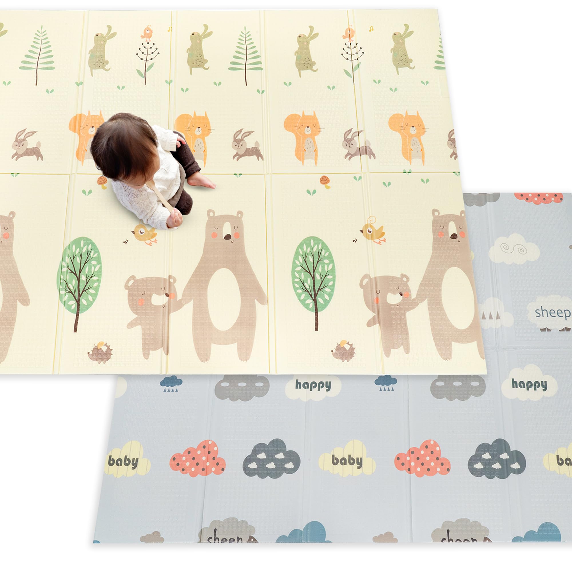 Easy Baby Nontoxic Foam Play Mat for Babies and Toddlers | Foldable, Washable, and Waterproof Playmat | Large 77" x 59" (Woodland Friends Pattern)