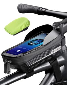 whale fall newest hard casing bike bag, bike accessories, never deform/waterproof, bike phone holder bike phone mount with 0.25mm sensitive tpu touch-screen, with rain cover for phones under 6.9''