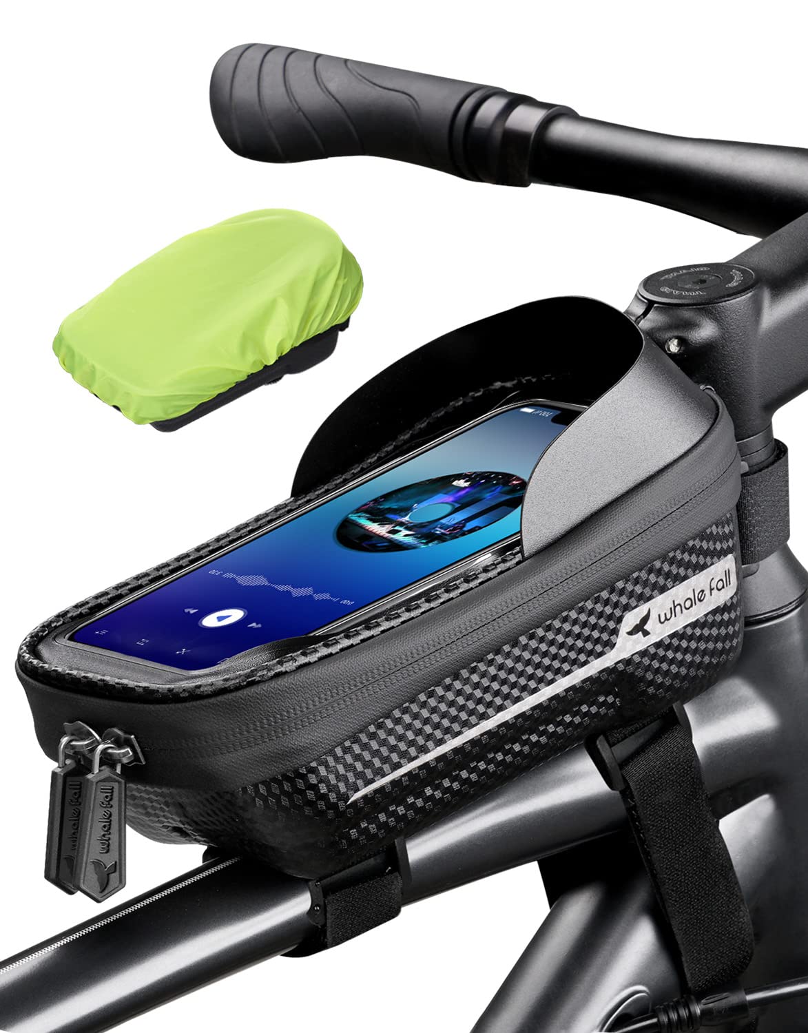 whale fall Newest Hard Casing Bike Bag, Bike Accessories, Never Deform/Waterproof, Bike Phone Holder Bike Phone Mount with 0.25mm Sensitive TPU Touch-Screen, with Rain Cover for Phones under 6.9''