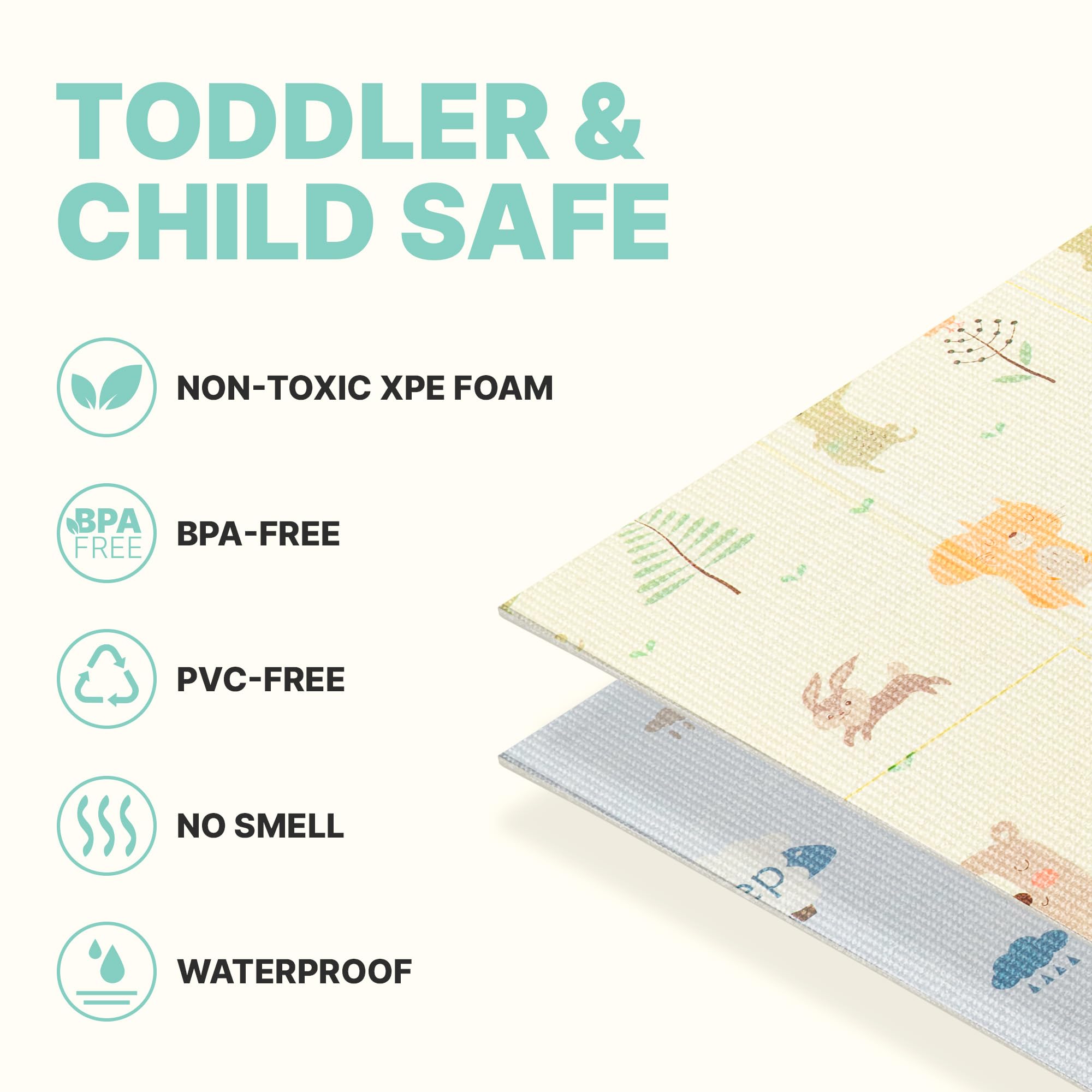 Easy Baby Nontoxic Foam Play Mat for Babies and Toddlers | Foldable, Washable, and Waterproof Playmat | Large 77" x 59" (Woodland Friends Pattern)