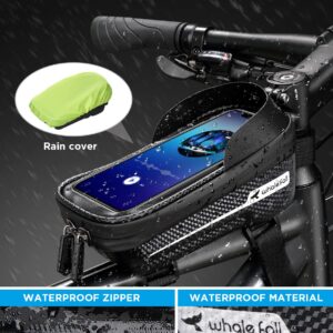 whale fall Newest Hard Casing Bike Bag, Bike Accessories, Never Deform/Waterproof, Bike Phone Holder Bike Phone Mount with 0.25mm Sensitive TPU Touch-Screen, with Rain Cover for Phones under 6.9''