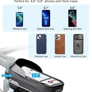 whale fall Newest Hard Casing Bike Bag, Bike Accessories, Never Deform/Waterproof, Bike Phone Holder Bike Phone Mount with 0.25mm Sensitive TPU Touch-Screen, with Rain Cover for Phones under 6.9''