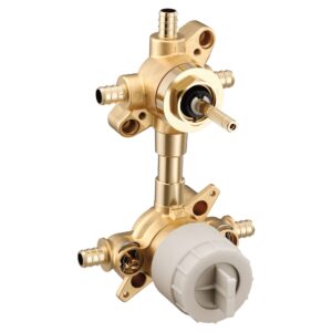 moen m-core mixing valve with 2 or 3 function integrated transfer valve with crimp ring pex connections and stops, u232xs