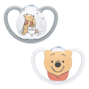 nuk space baby dummy | 0-6 months | soothers with extra ventilation| bpa-free silicone | disney winnie the pooh | 2 count
