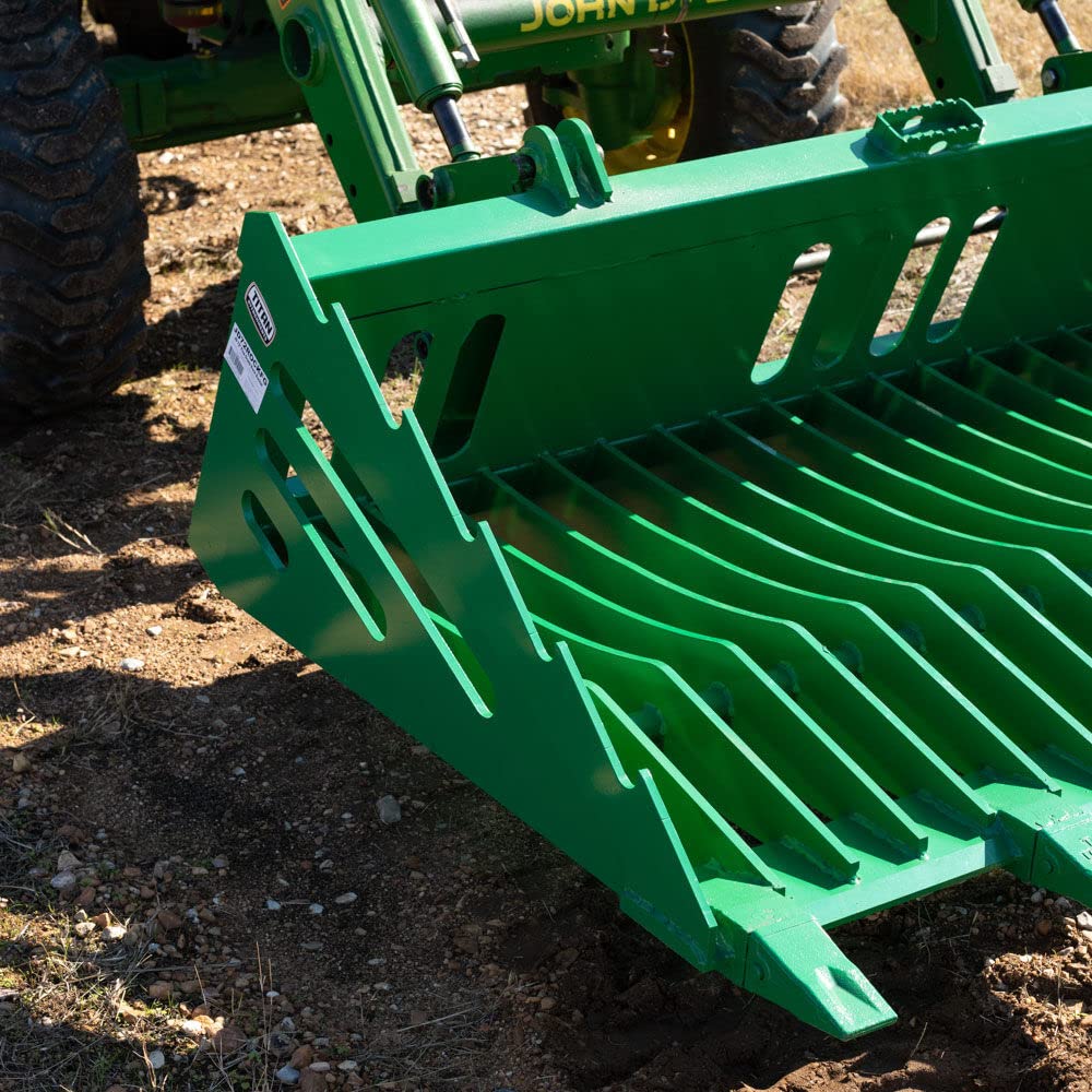 Titan Attachments 48in Fine Grade Skeleton Rock Bucket with Teeth for John Deere Loader with Hook and Pin Connection