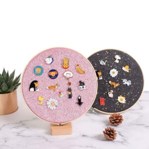 REOVE Wall Hanging Pin Collection Display Stand Enamel Pin Display Holder Display Board, Canvas Leather Embroidery Hoop for Display Pins Buttons Wall Decoration