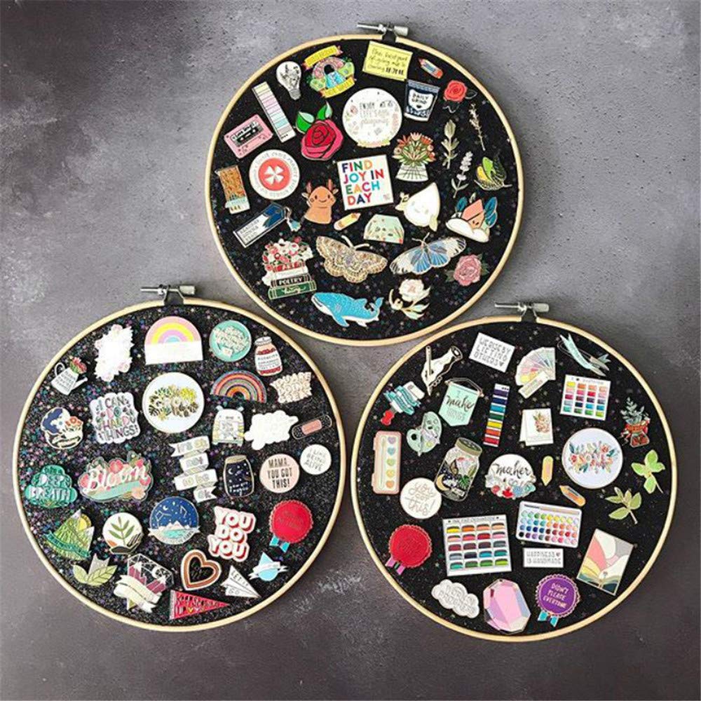 REOVE Wall Hanging Pin Collection Display Stand Enamel Pin Display Holder Display Board, Canvas Leather Embroidery Hoop for Display Pins Buttons Wall Decoration