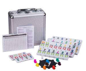 doublefan mexican train dominoes with color numbers,double 12 numerical domino game, chicken foot dominoes set with aluminum case, 91 tiles dominoï¼ˆ2-10 player
