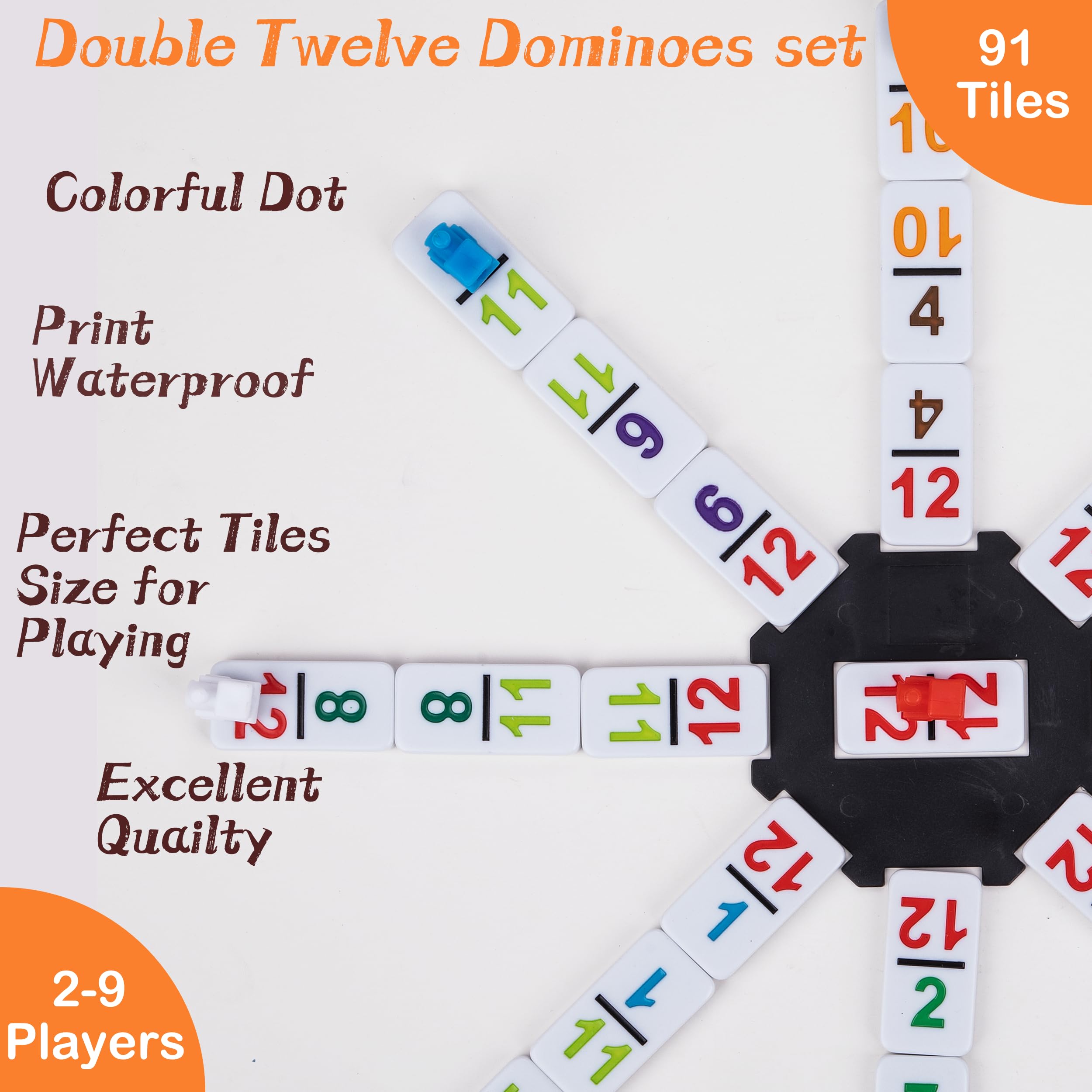 Doublefan Mexican Train Dominoes with Color Numbers,Double 12 Numerical Domino Game, Chicken Foot Dominoes Set with Aluminum Case, 91 Tiles Dominoï¼ˆ2-10 Player