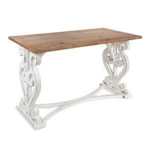kate and laurel wyldwood rustic wood desk, 48" x 23.5" x 30", rustic brown and coastal white, chic farmhouse-inspired design