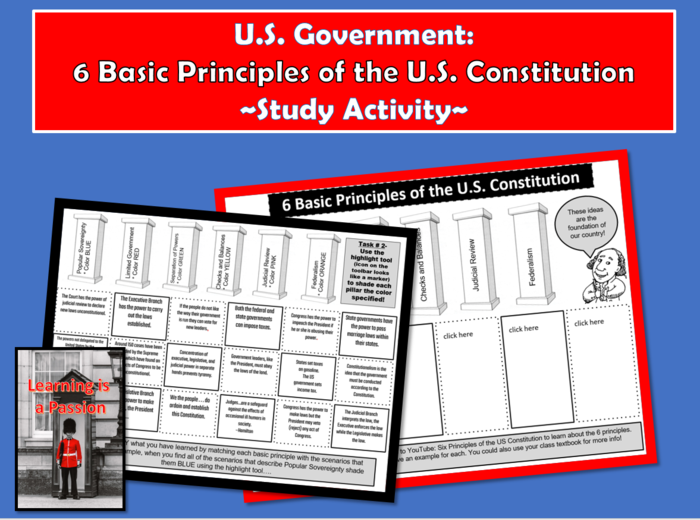 U.S. Government | 6 Basic Principles of the Constitution | Student Activity | Distance Learning