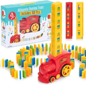 160 domino train set boys girls birthday gift toy creative for ages 3 4 5 6 7 8 9 10 montessori domino machine automatic rally setter auto block toys experience laying stacker game colorful tracks
