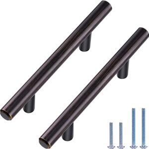 30 Pack Bronze Solid Cabinet Handles Drawer Pulls, 5.38-inch/136mm Length (3-inch Hole Center) Door Handle (1/2-inch Diameter) Kitchen Stainless Steel Cabinet Hardware Handle, Oil-Rubbed Bronze