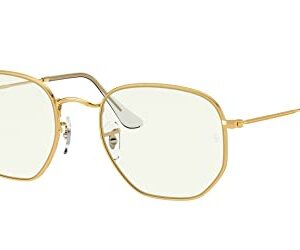 Ray-Ban RB3548 Hexagonal Glasses, Legend Gold/Clear Blue Light Filtering, 51 mm