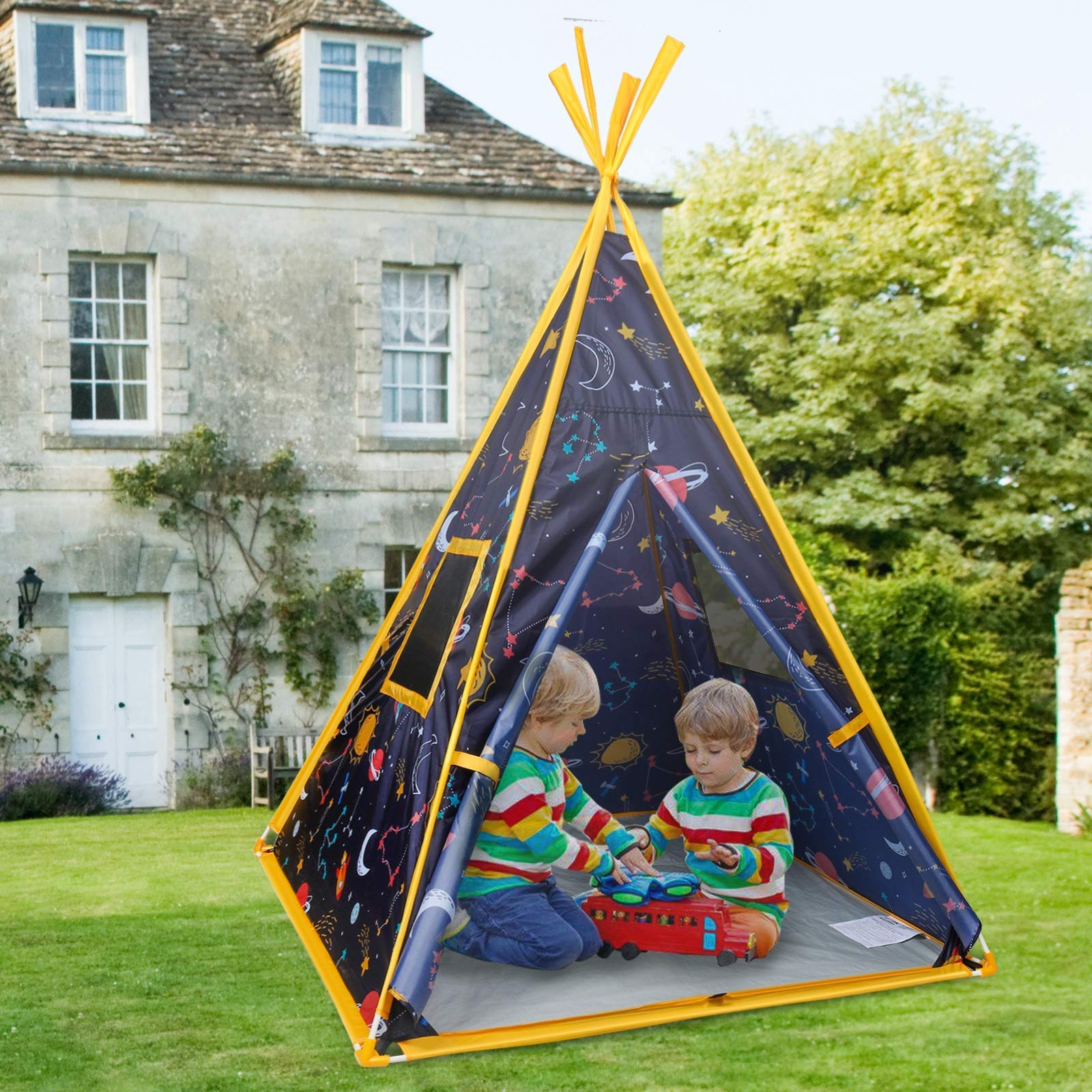 MountRhino Kids Teepee Tent -44”x44”x61” Large Happy Hut Galaxy Space Kids Tent, Indoor Outdoor Playhouse Tents for Boys and Girls,Kids Indian Teepee Play Tent,Perfect Kid’s Gift