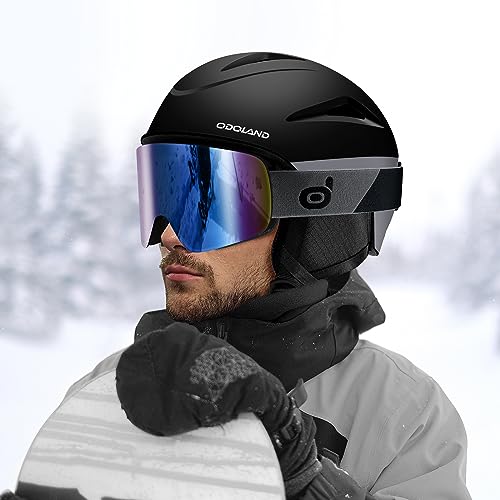 Odoland Ski Helmet with Ski Goggles, Multi-Options Snowboard Helmet and Goggles Set for Men Women and Youth, Black & Grey, L