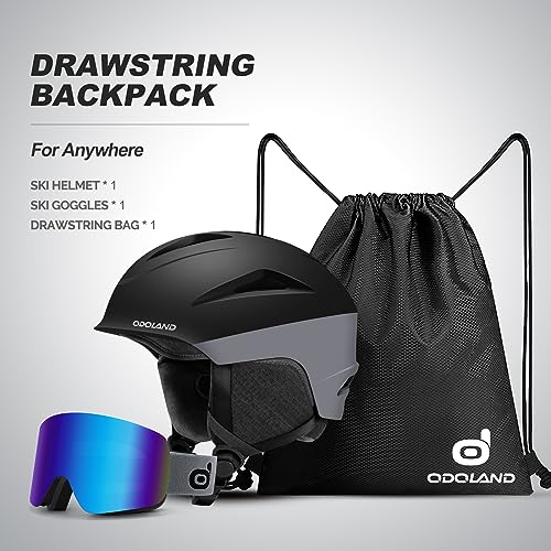 Odoland Ski Helmet with Ski Goggles, Multi-Options Snowboard Helmet and Goggles Set for Men Women and Youth, Black & Grey, L