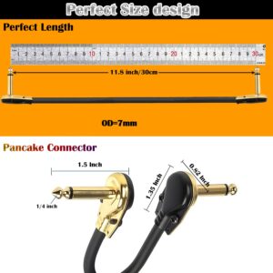 HONEST KIN Guitar Patch Cables 12 inch Flat Low Profile, 1/4" Right Angle Guitar Pedal Instrument Cable, Gold Plated Pancake Connector S-Shape Effects Pedal Cable (Pack of 3)