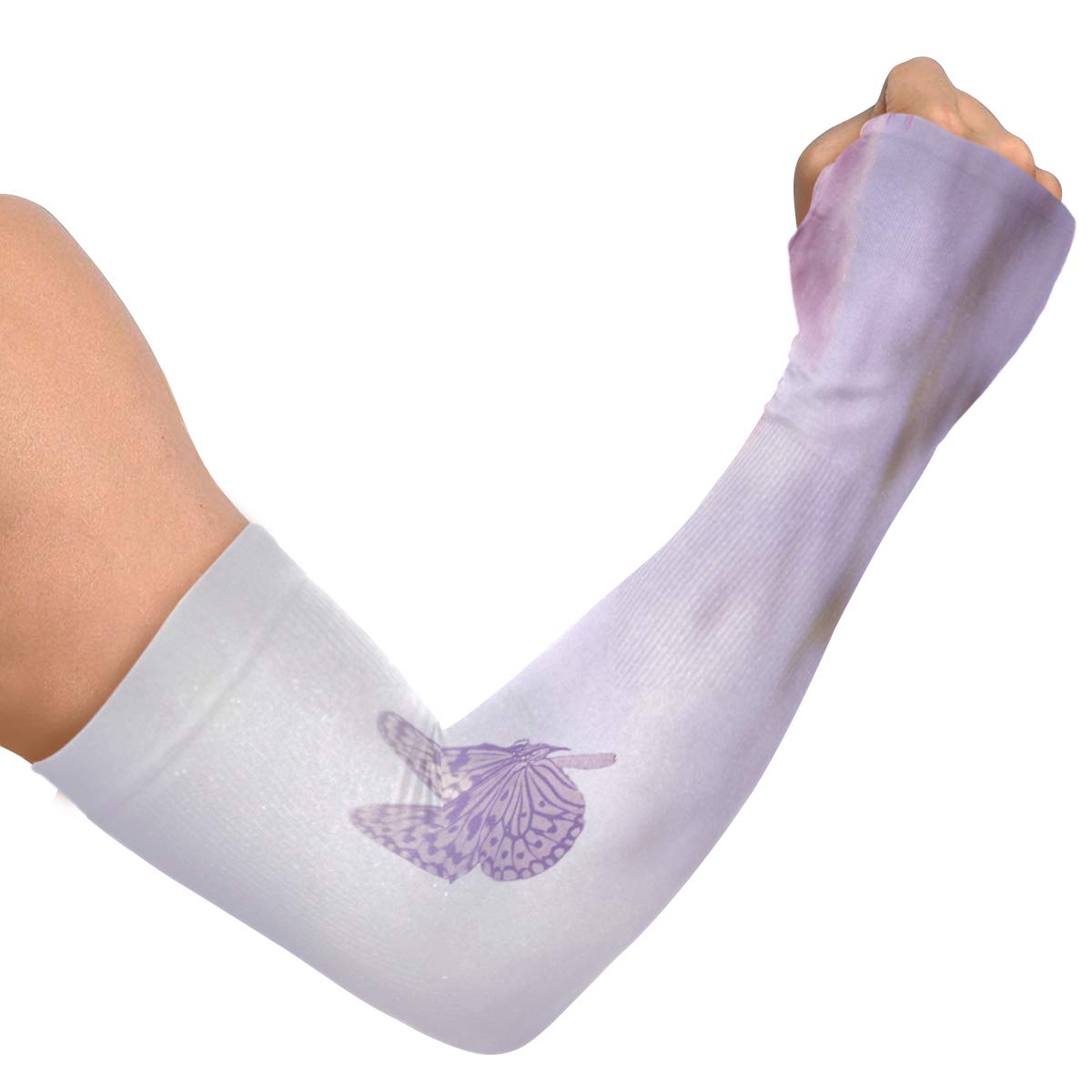 WELLDAY Purple Butterfly Flower Gardening Sleeves with Thumb Hole Farm Sun Protection Arm Sleeves for Women Men