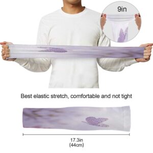 WELLDAY Purple Butterfly Flower Gardening Sleeves with Thumb Hole Farm Sun Protection Arm Sleeves for Women Men