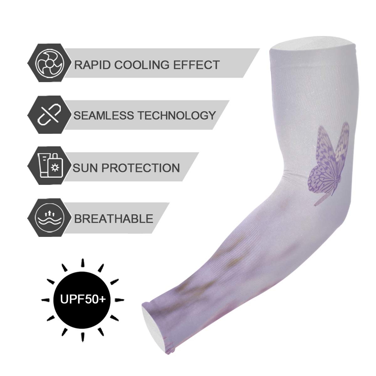 WELLDAY Purple Butterfly Flower Gardening Sleeves with Thumb Hole Farm Sun Protection Arm Sleeves for Women Men