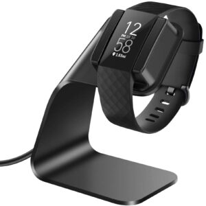 cavn charger dock compatible with fitbit charge 4 / charge 4 se (not for charge 3), aluminum charger dock replacement charging stand station cradle base with usb cable for charge 4 smart watch (black)