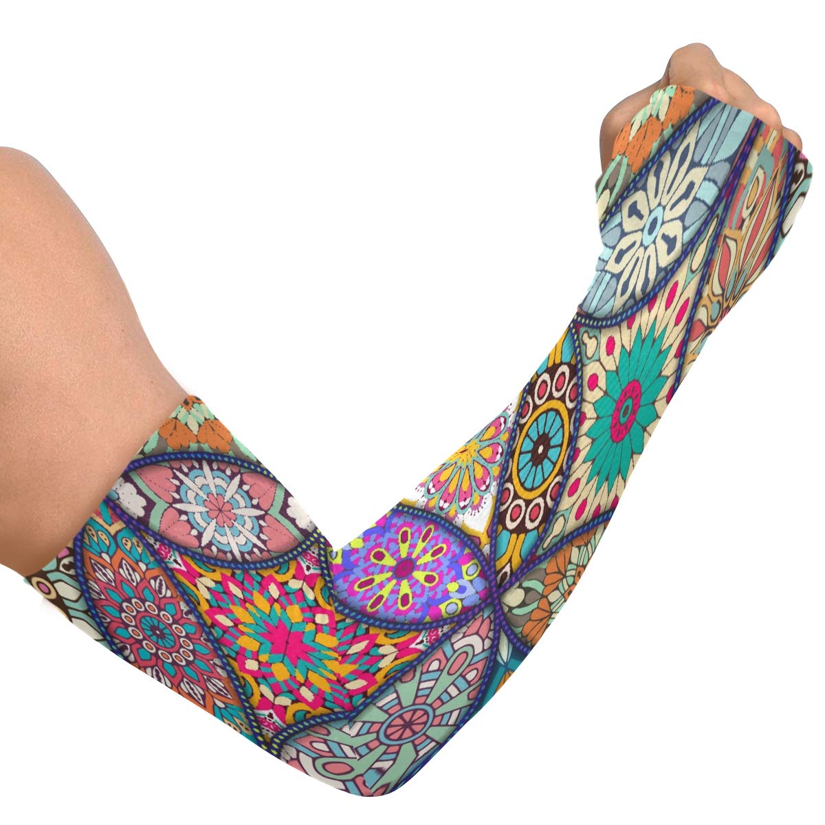 WELLDAY Boho Mandala Gardening Sleeves with Thumb Hole Farm Sun Protection Arm Sleeves for Women Men