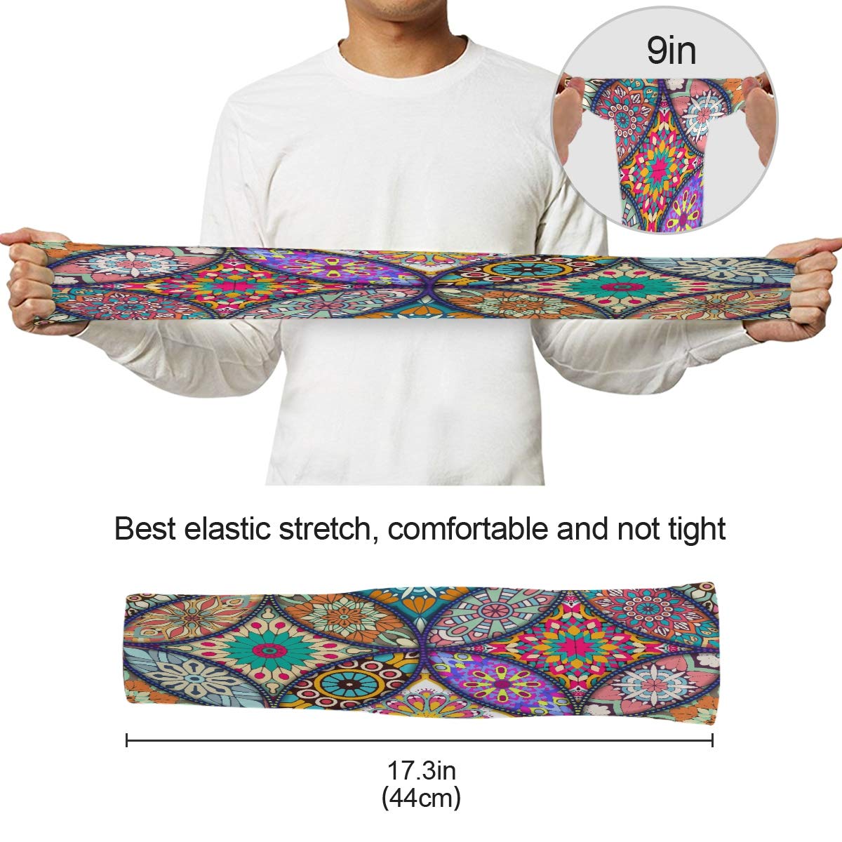 WELLDAY Boho Mandala Gardening Sleeves with Thumb Hole Farm Sun Protection Arm Sleeves for Women Men