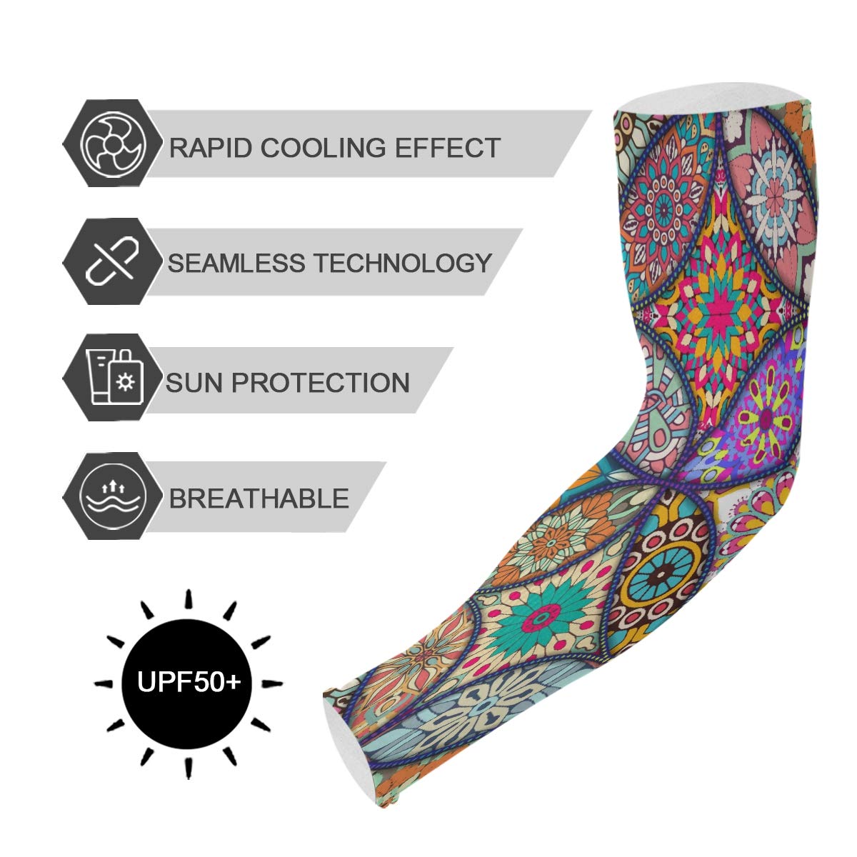 WELLDAY Boho Mandala Gardening Sleeves with Thumb Hole Farm Sun Protection Arm Sleeves for Women Men