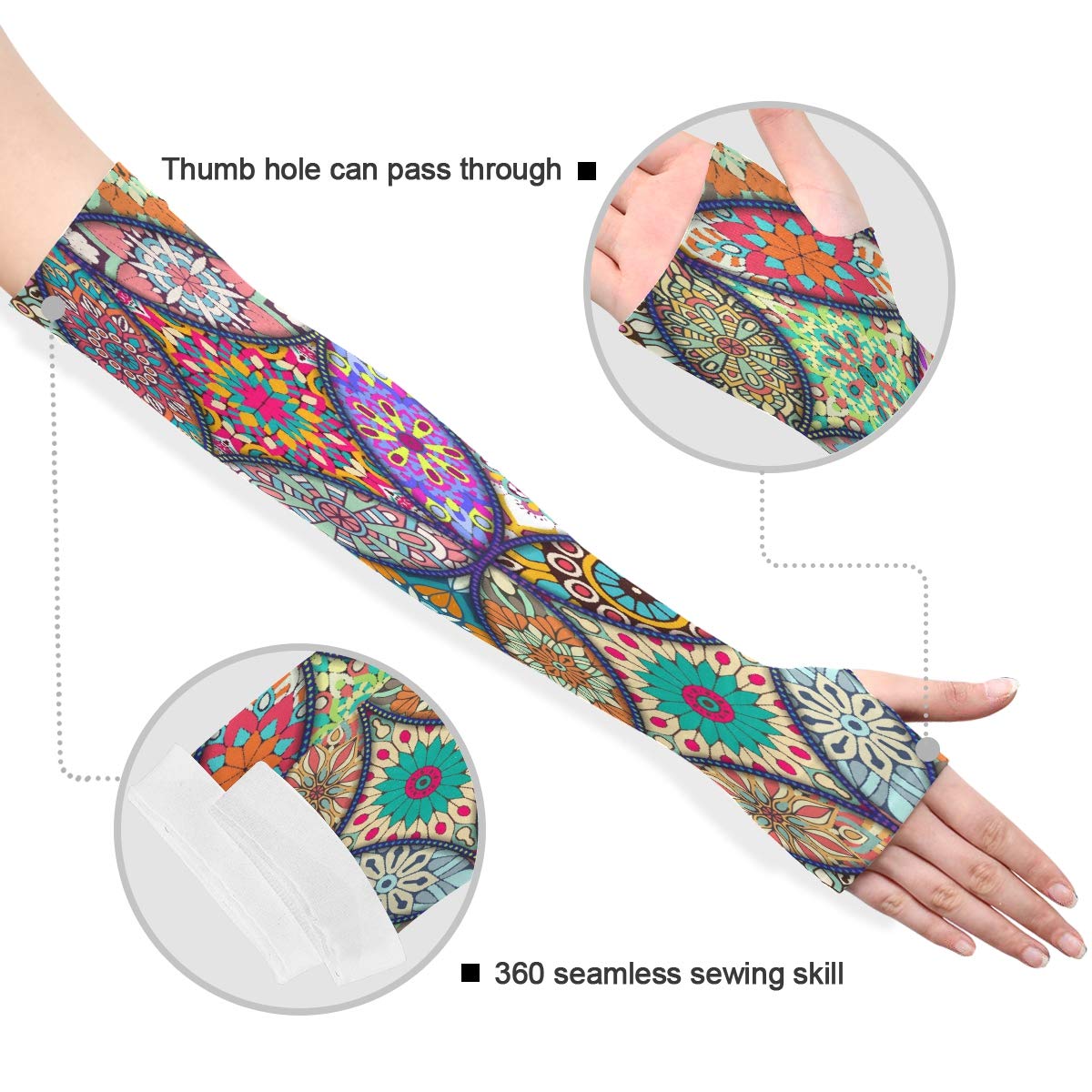 WELLDAY Boho Mandala Gardening Sleeves with Thumb Hole Farm Sun Protection Arm Sleeves for Women Men