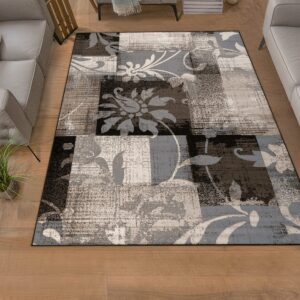 BNM Indoor Large Area Rug with Jute Backing, Floral Geometric Decor for Living Room, Kitchen, Bedroom, Office, Entryway, Hallway, Hardwood Floors, Pastiche Collection, 6' x 9', Beige