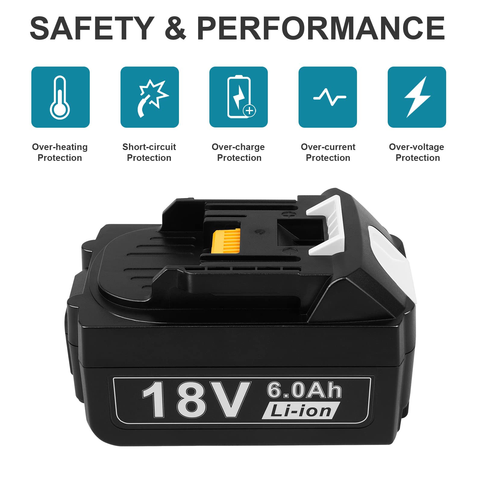 [1Pack] 18V 6.0 Ah High-Output Battery for Makita 18-Volt Tools BL1860 BL1850B BL1850 BL1840 BL1830 BL1820 BL1815 LXT-400, 18V Tool Battery